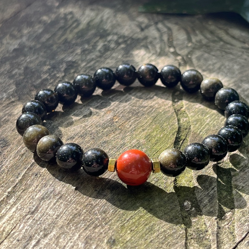 8mm Red jasper gold obsidian‎ bracelet
